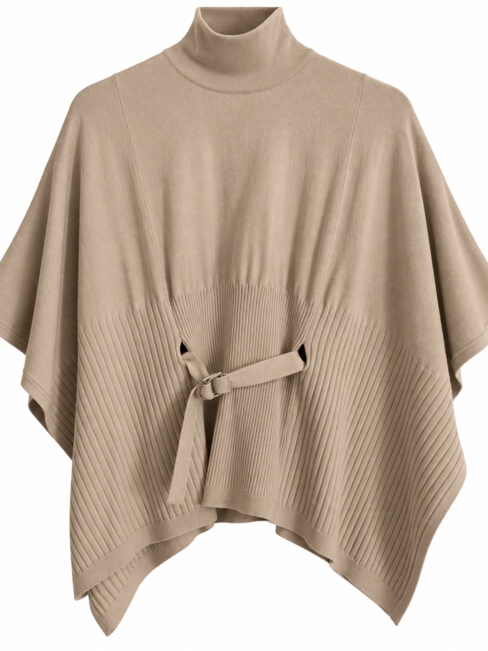 Karen Millen Taupe Turtleneck Belted Poncho Sweater
